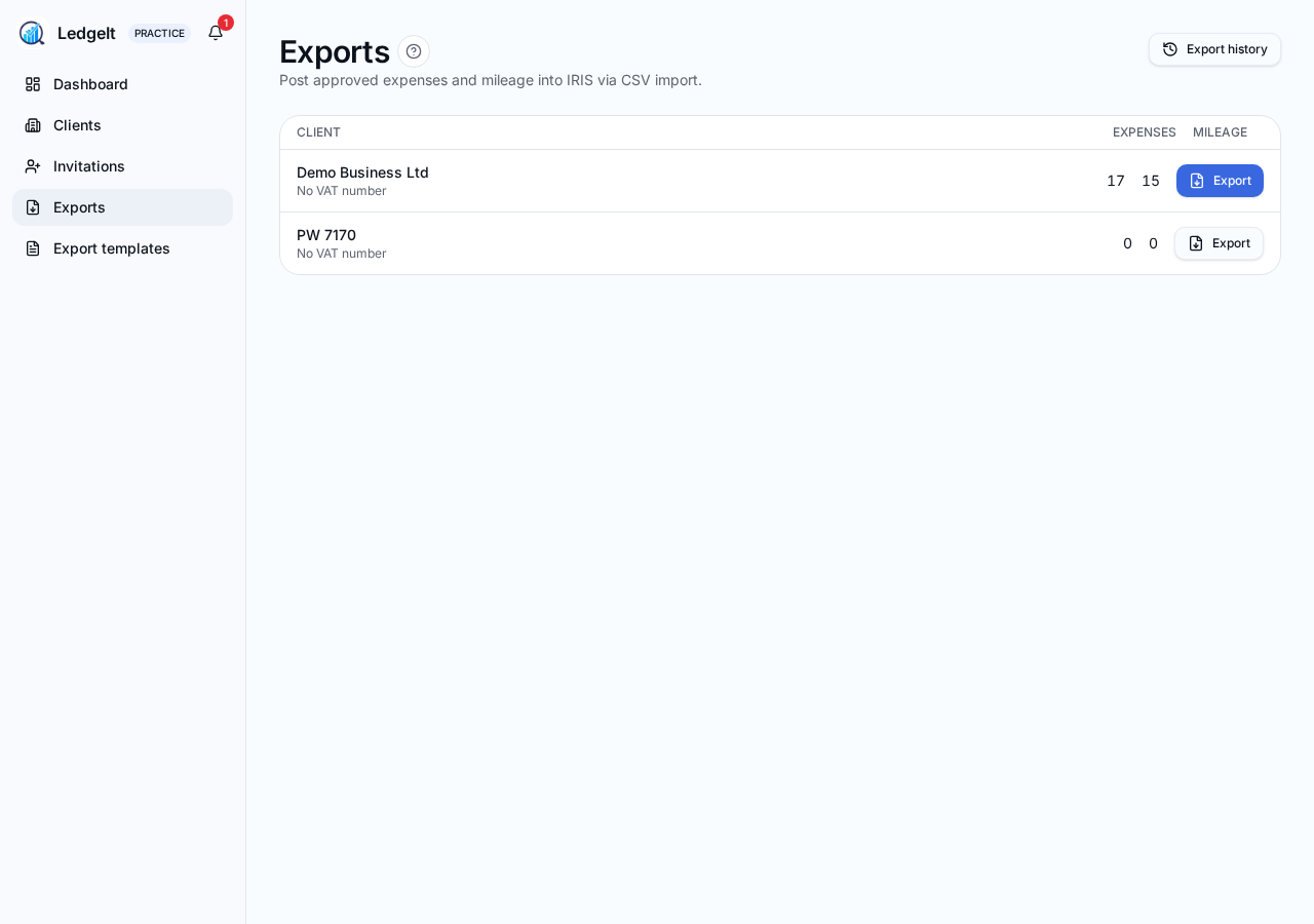 Screenshot of Exporting client data