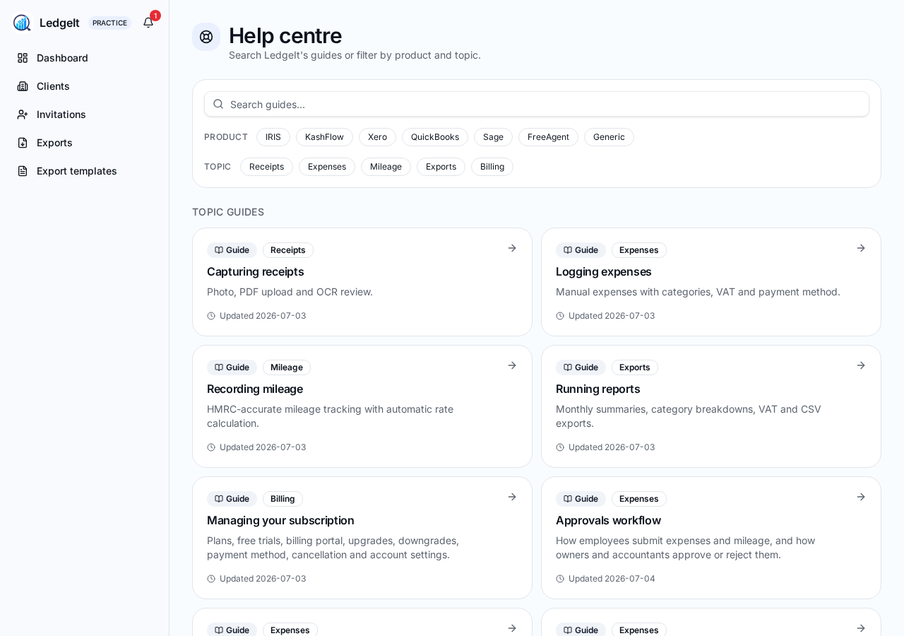 Screenshot of Practice help centre