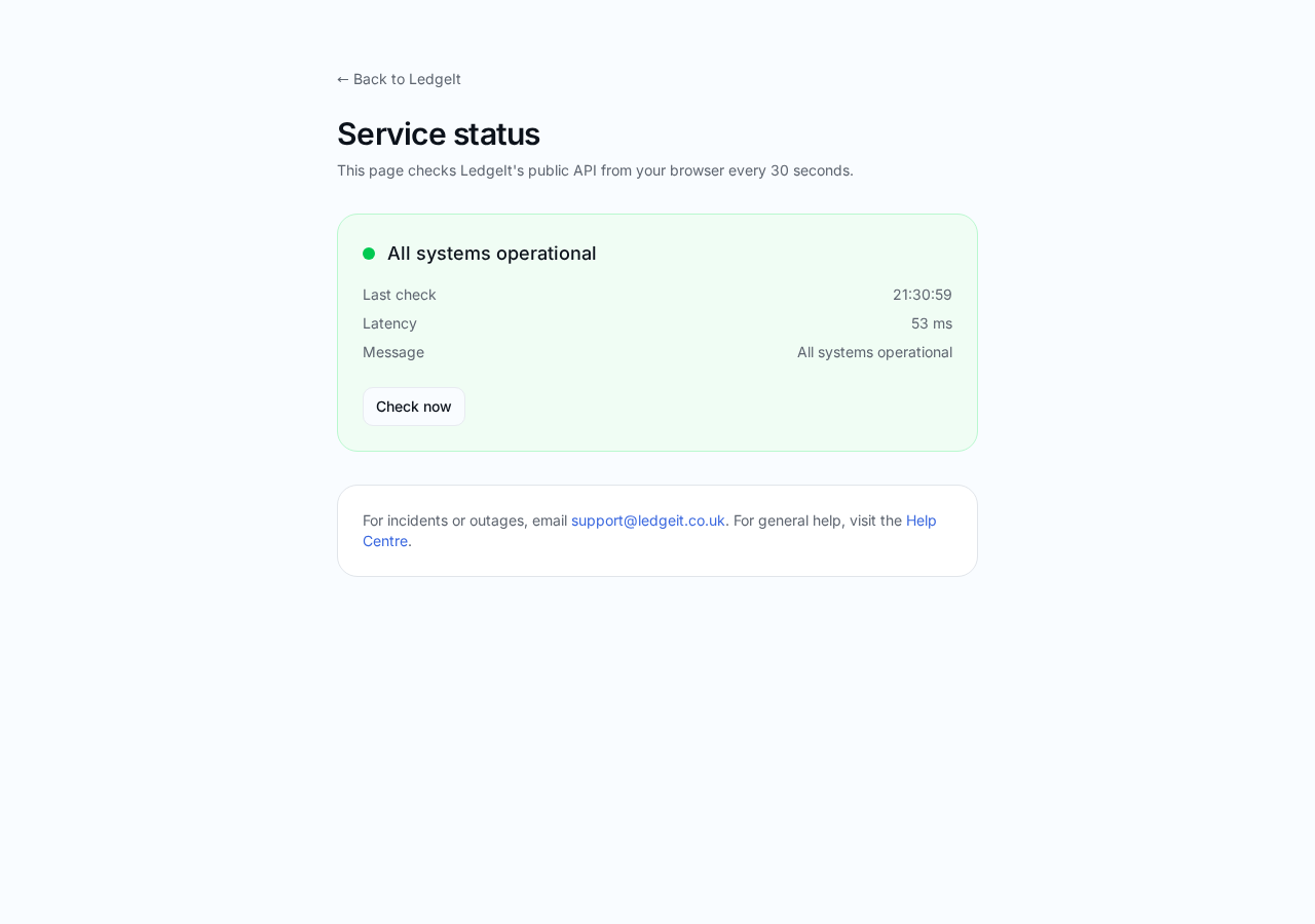 Screenshot of Service status